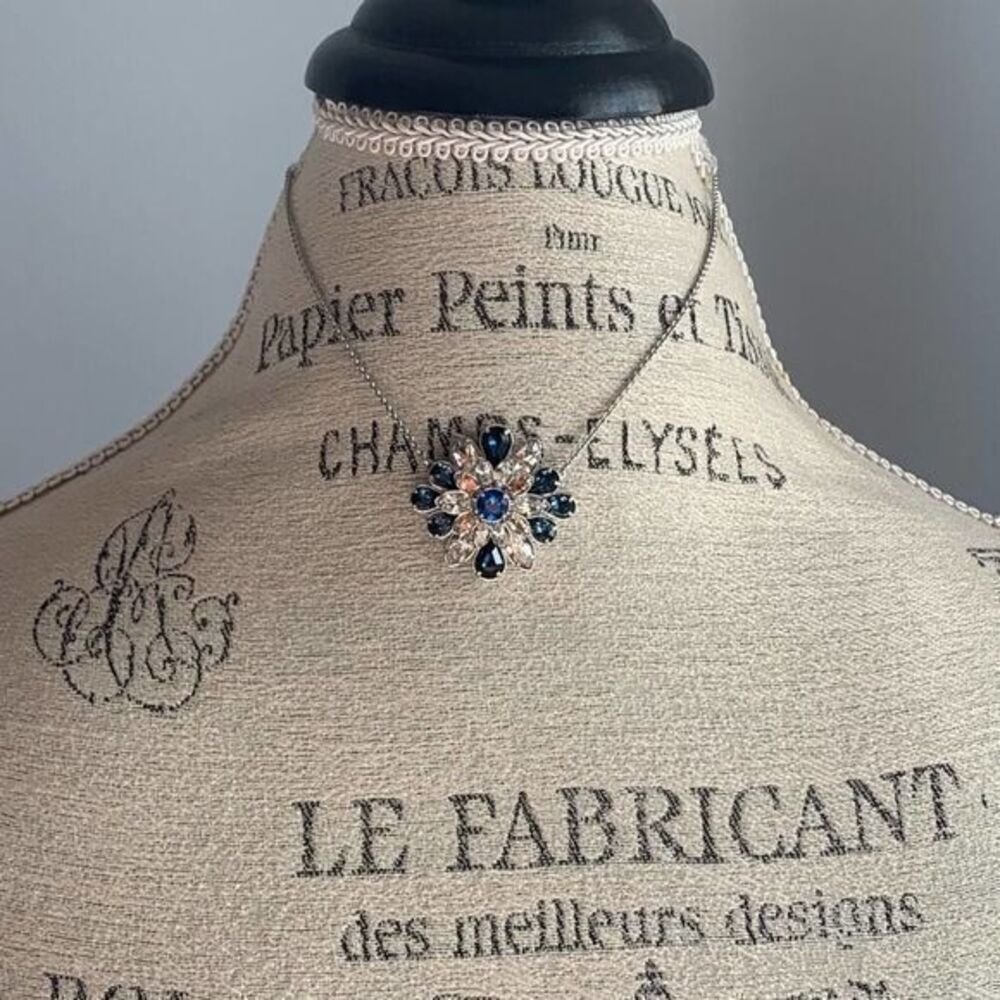 SWAROVSKI Flower Blue Rhodium Crystal Necklace